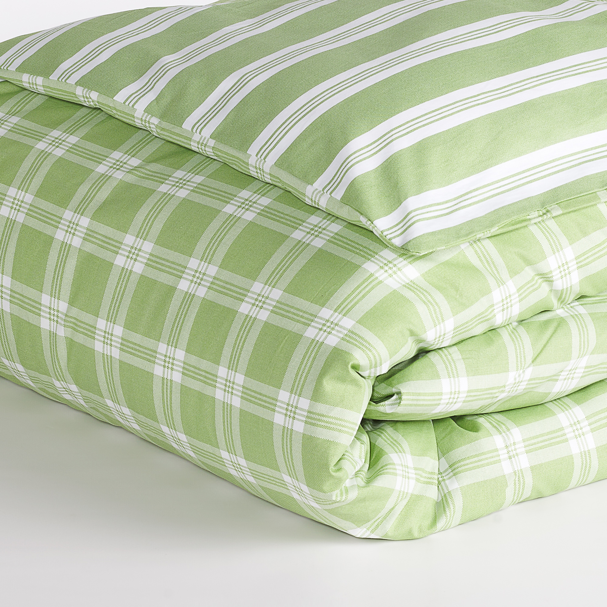 Federa Singola Oxford Quadro In Cotone - Maè Via Roma 60, Colore Verde, Con Due Volani - Biancheria Letto Qualità - 6